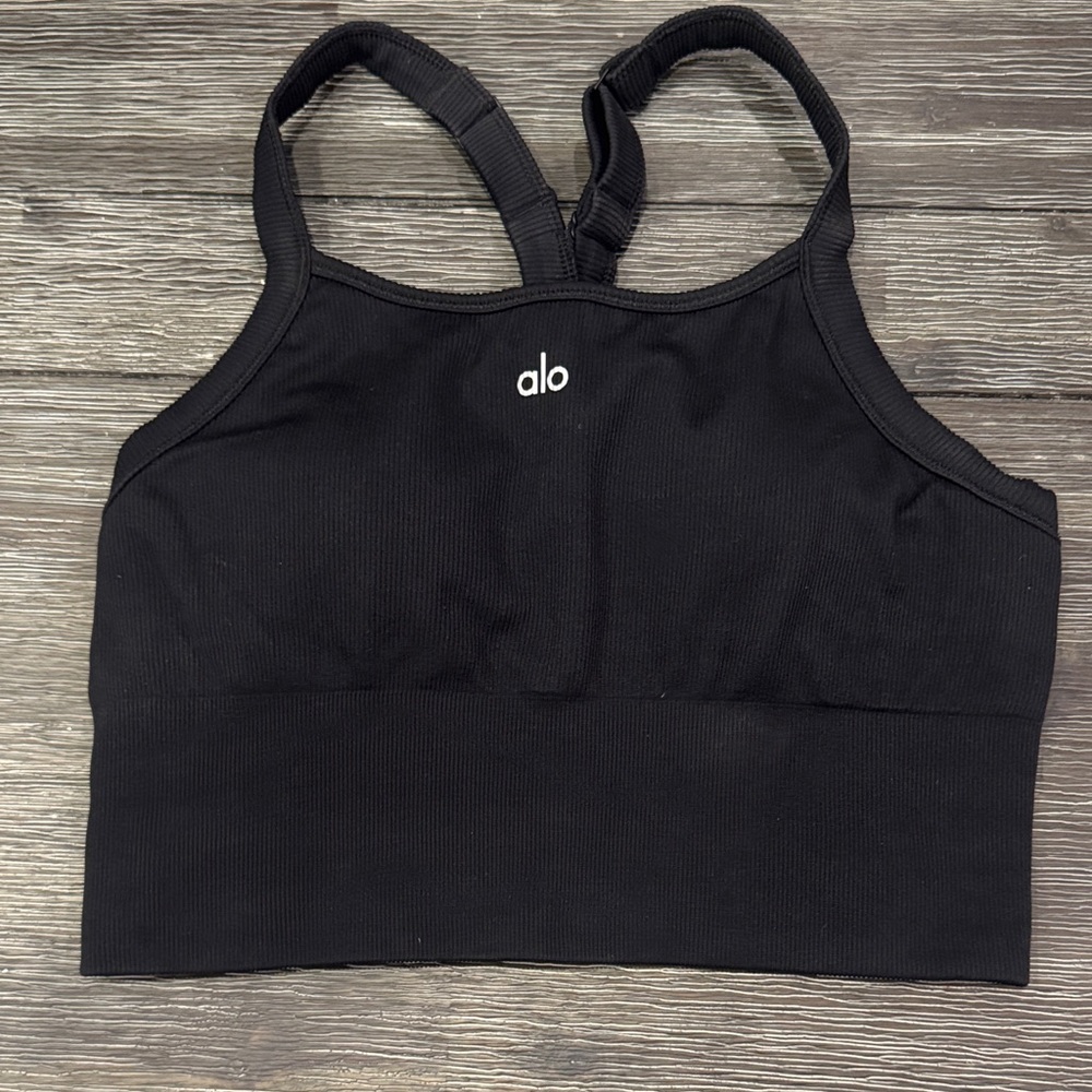 ALO Yoga Black Ribbed Sports Bra